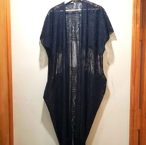 Boho black lace Prairie witch shawl